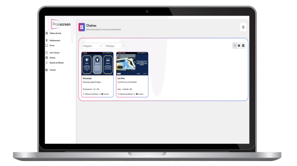 interface de proxiscreen sur écran