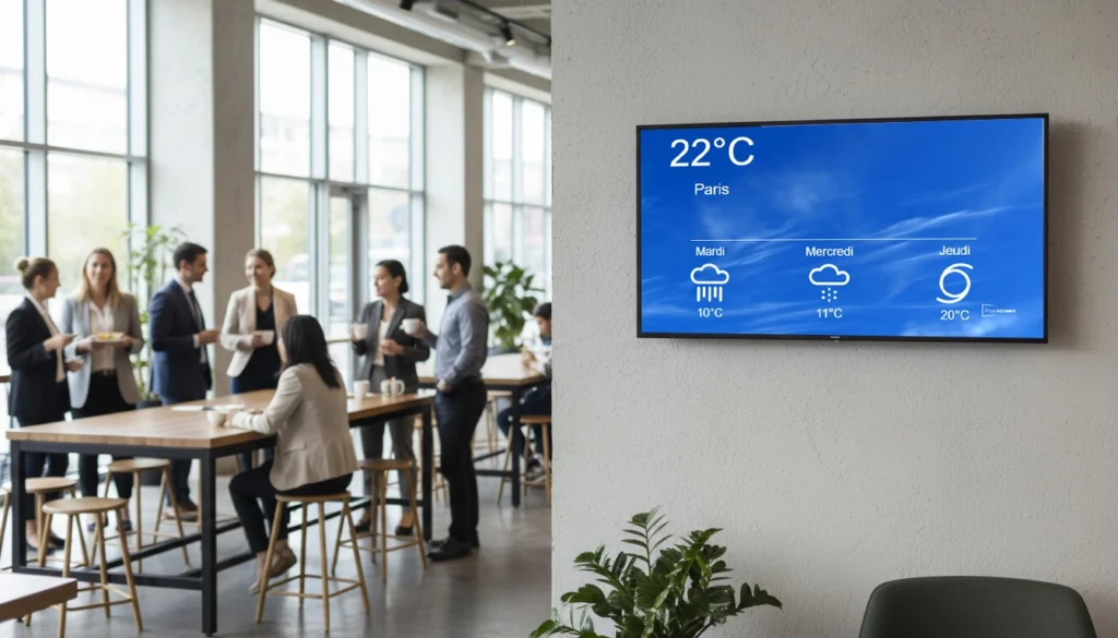 affichage de la météo sur un écran pour restaurant d'entreprises