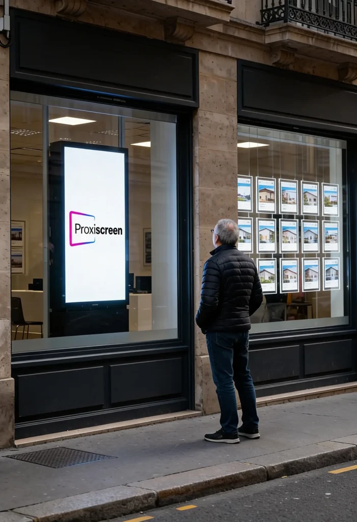 affichage digital en vitrine d'un commerce