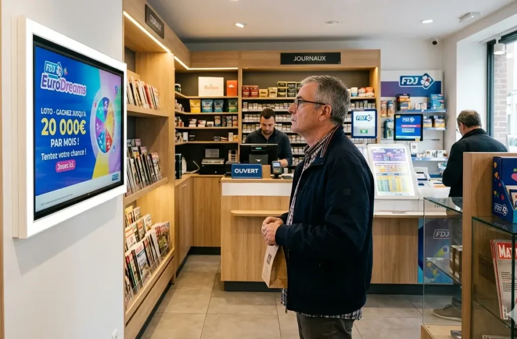 affichage dynamique indoor dans un bureau de tabac