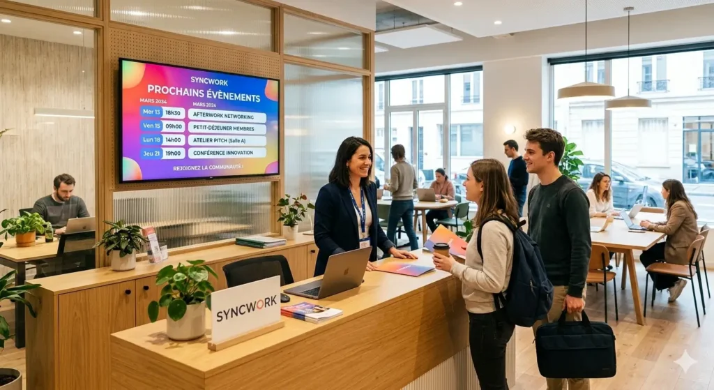 écran d'accueil dans un espace de coworking